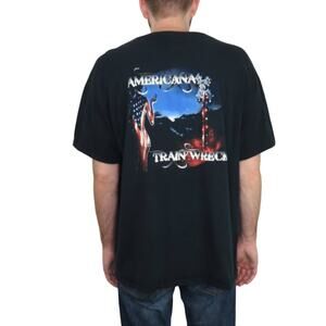 Americana Train Wreck Brand Black Graphic Short Sleeve Shirt Band Tee XL